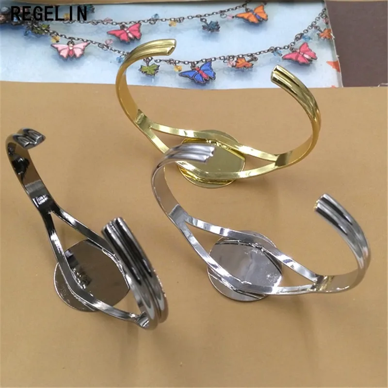REGELIN Bracelet Bangle Cabochon Bases Round Pad Bezel Brass Cuff Bracelets Setting for 25mm Cabochon Cameo DIY Bracelet Bangles