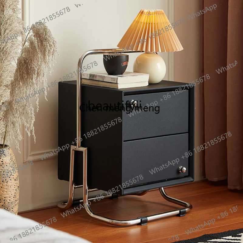 New arrive Italian simple leather bedside table antique all solid wood bedside table bedroom removable creative stainless steel