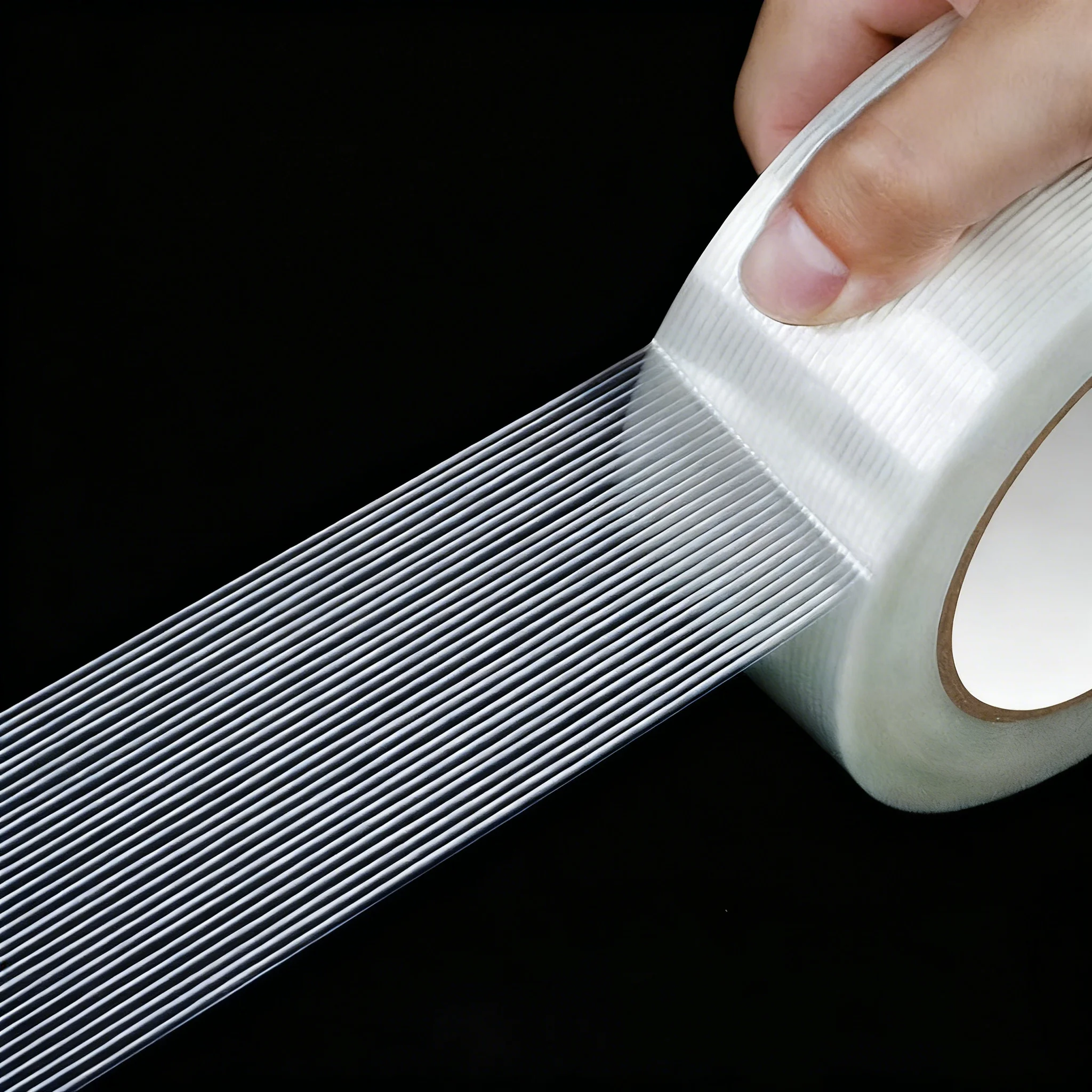 50mStriped Fiber Tape Lithium Battery Pack Insulation Wrap Fiberglass Tape Transparent Single Side Adhesive Seal Packaging Fixe