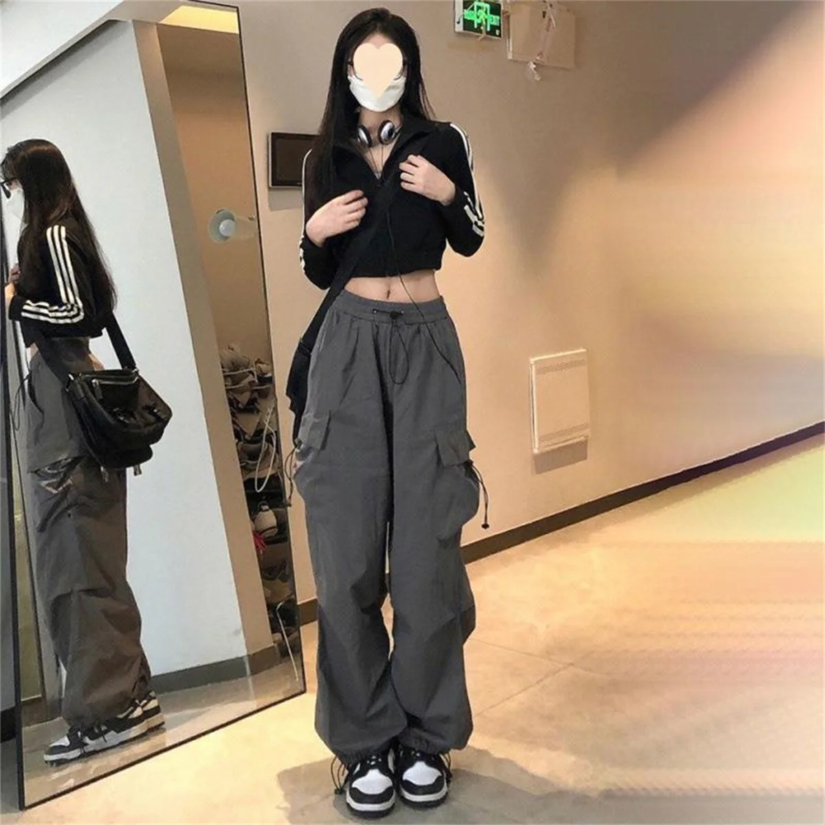 女性用ハイウエストカーゴパンツ,バギー,バギー,タクティカルスウェットパンツ,ヒップホップ,原宿,女性用ジョギング,韓国ファッション