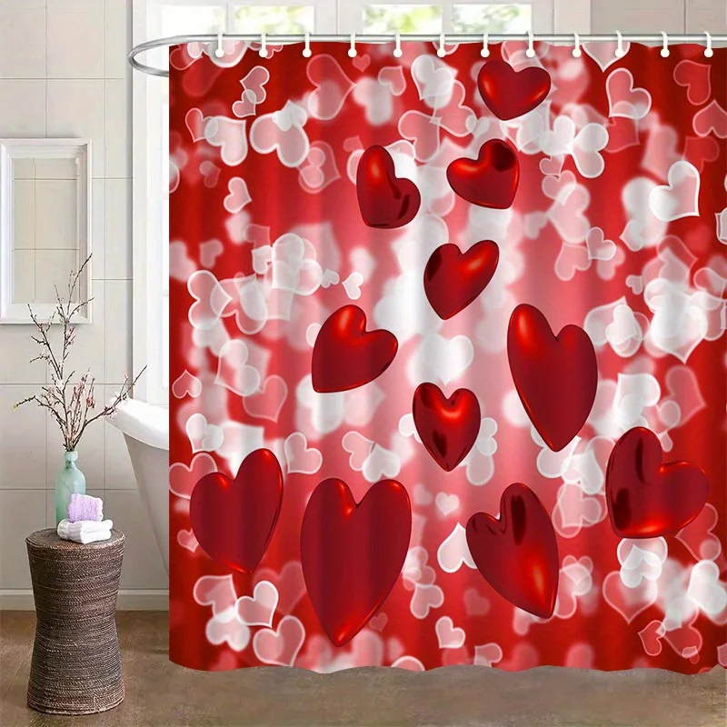 

Занавеска для душа ко Дню святого Валентина с принтом красных сердец, водонепроницаемая, из полиэстера, для ванной комнаты, домашнего декора. Крючки в комплекте. Быстрая установка.