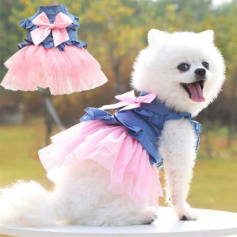 Ropa de verano para perro, vestidos vaqueros para mascotas, perros pequeños, Pomerania, Chihuahua, cachorro, gatito, vestido con falda de princesas, ropa rosa para niñas