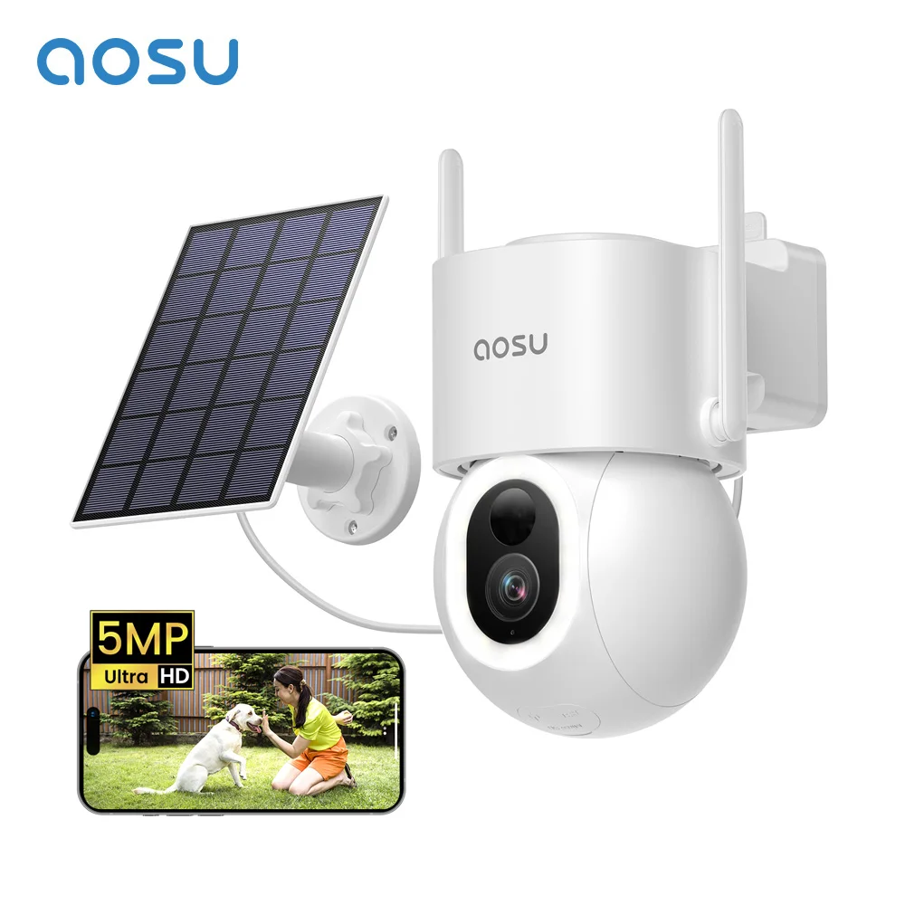 AOSU 9200mAh 5MP PTZ Wireless Solar Cameras Outdoor AI Detection Wifi Security Camera Color Night Vision 2-Way Audio CCTV Camera