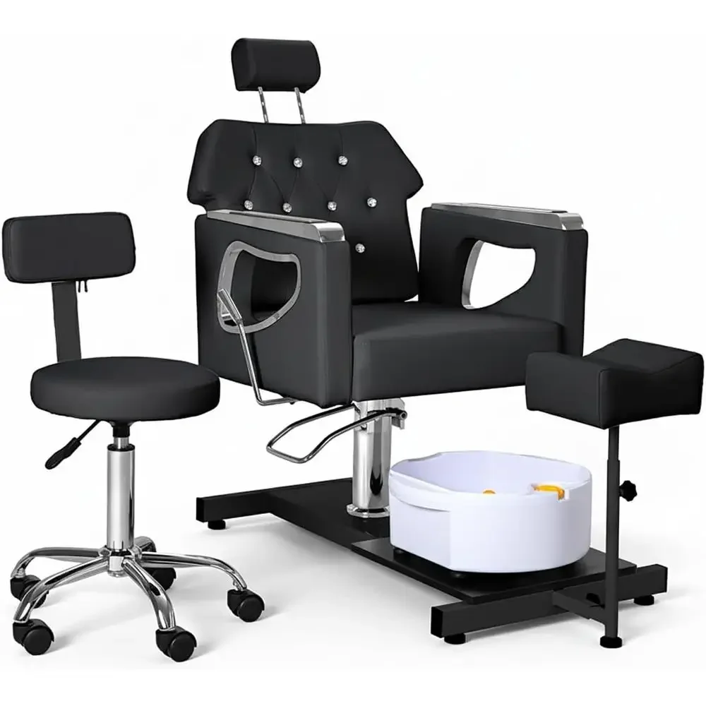 

Pedicure Chair with oot Spa Basin & Stool, Hydraulic Reclining Sn Chair with Bubble Massage & Adjustable ootrest, Heavy Duty Nai