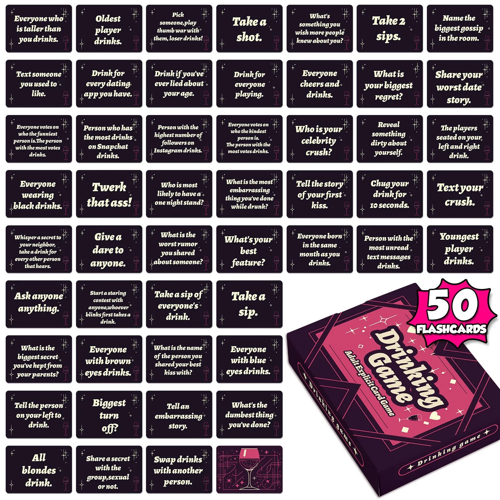 

Hot-selling 50pcs/Box Wine Table Game Cards Adult Team-building Party Warm-up Board Game Cards
