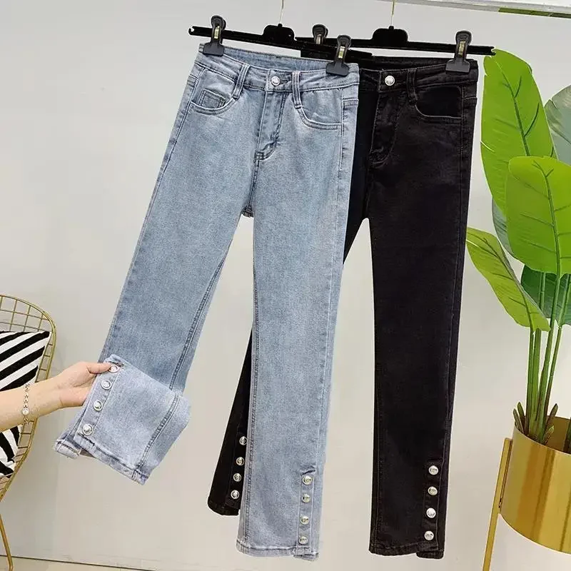 

Women's Denim Jeans for Summer Female Jeans Straight Elastic Haren Harem Jeans Pants Ladies High Waist Street Style Pants G11