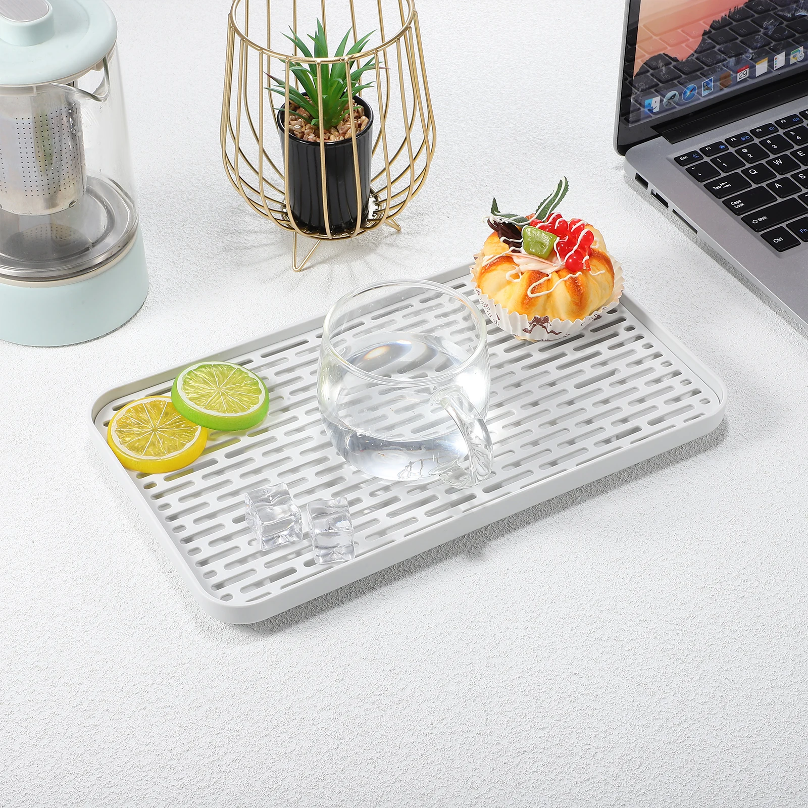 

2 Pcs Drain Tray Dish Board Drying Pad Draining 38x10.5x2cm Kitchen Counter Storage Rack Hollow Design Easy Clean