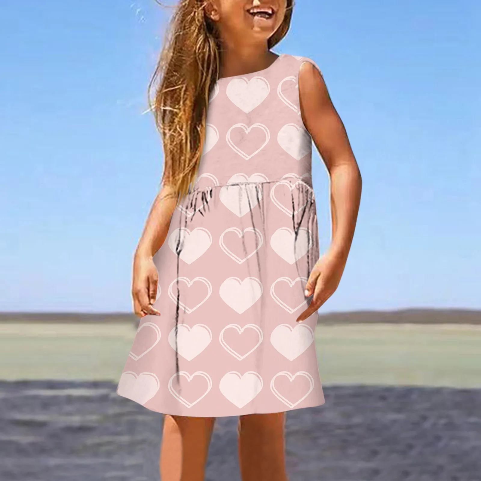 Girls Fashion Cute Spring/Summer Printed Round Neck Sleeveless Casual Dress 2024 Summer New Kids Girls Beach Sundress 3-14Years