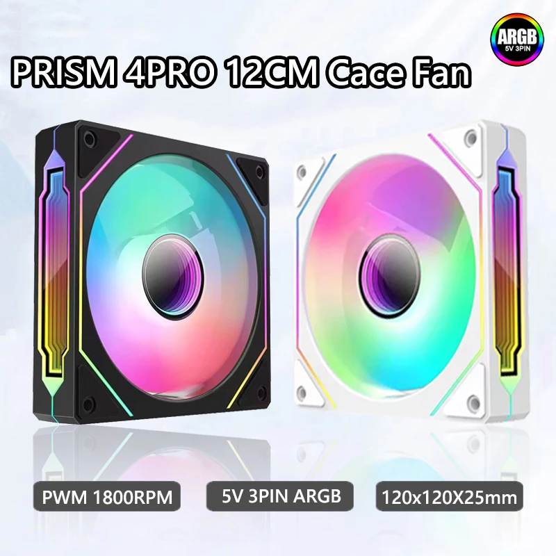 

ICE Whale Prism 4 PRO 5 В 3-контактный ARGB 120 мм вентилятор для корпуса компьютера 800-1800 об/мин 12 В 4-контактный ШИМ бесшумный охлаждающий вентилятор
