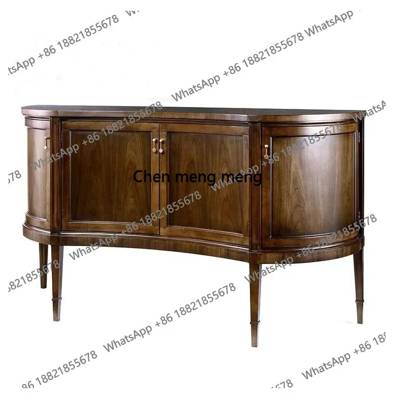 Solid Wood Four-Door Entryway Cabinet Living Room Small Apartment Curved Sideboard Bedroom Storage Cabinet
