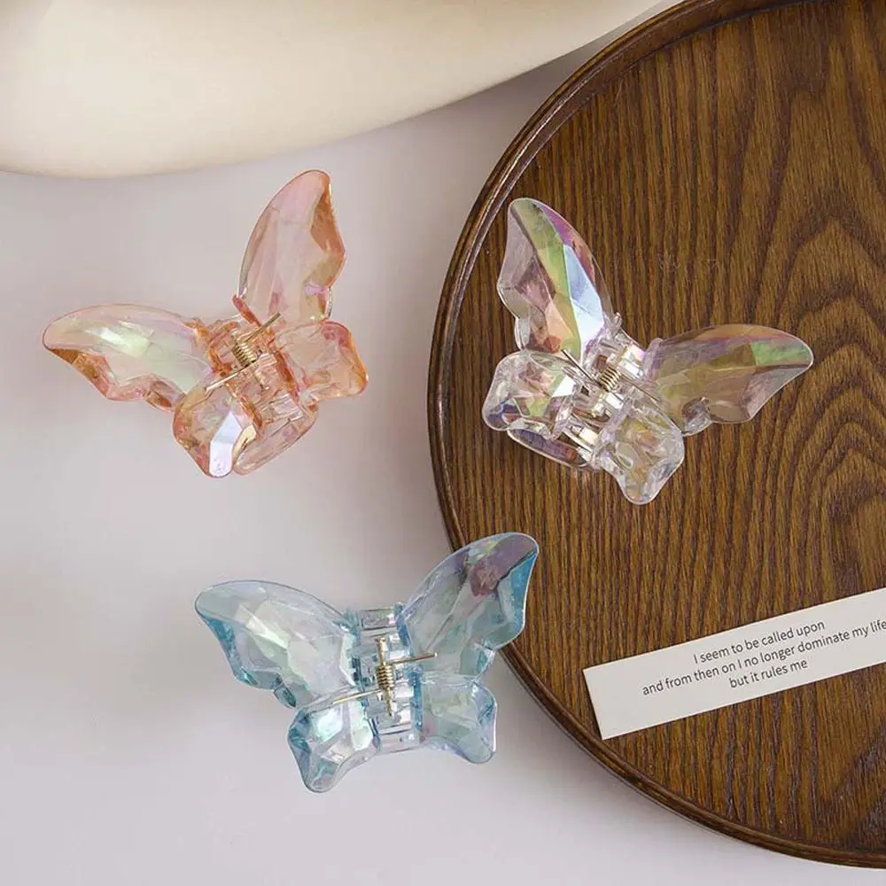 Sweet Laser Back Of The Head Acrylic Fairy Female Hair Crab Clip Transparent Shark Clip Crystal Hair Clip Butterfly Hair Claw