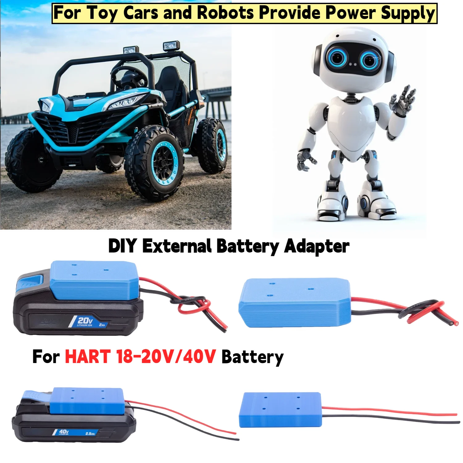 

Адаптер-конвертер для внешнего аккумулятора DIY для батарей HART 18-20В/40В, провод 14 AWG для игрушечных машинок и роботов, обеспечивает питание