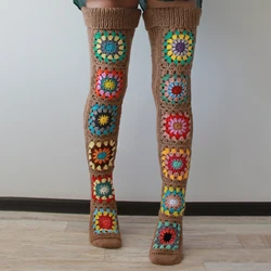 Christmas Women's Autumn Winter Thigh Socks Extra Long Ethnic Crochet Knit Stockings Over Knee Socks  Long Socks