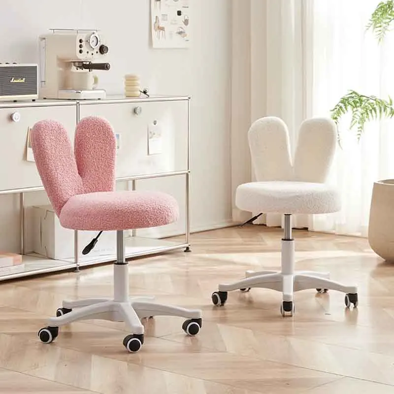 Nordic Furniture Lamb Velvet Living Room Chairs Bedroom Makeup Stool Rotating Pulley Stool Leisure Seat Elevating Backrest Chair