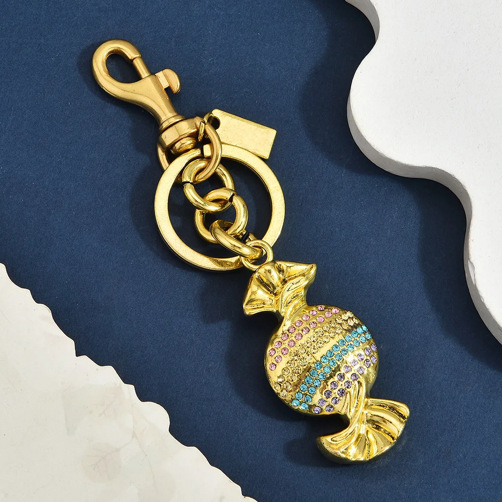 Light Luxury Colored Rhinestone Candy Shaped Car Keychain Sweet and Cool Style Niche Exquisite Bag Pendant Creative Accessories