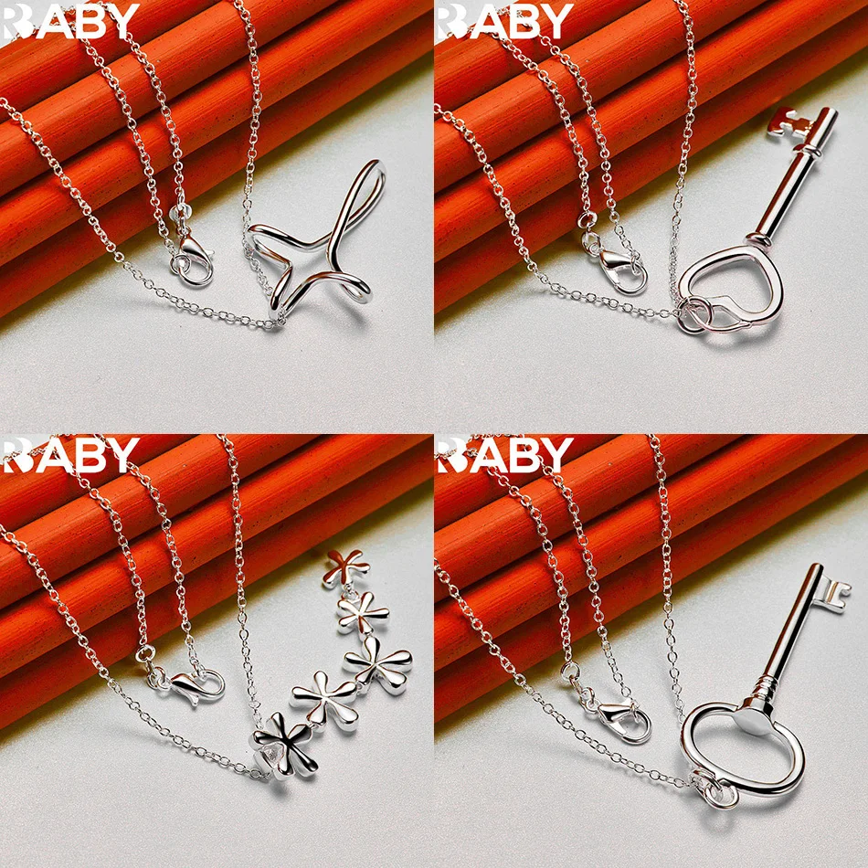 

URBABY 40-75cm 925 Sterling Silver Design Pendant Necklace For Women Men Anniversary Gift Popular Wild Fashion Romantic Jewelry