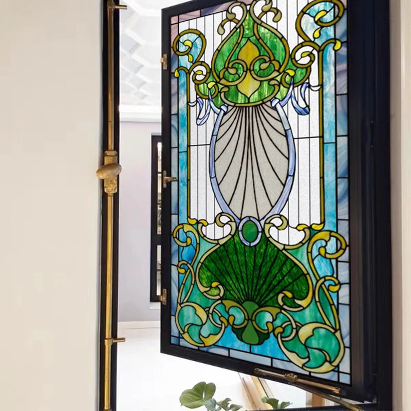 Flower Stained Glass Window Film Static Cling Decorative Privacy Film for Home Kitchen Office Anti-UV Door Sticker