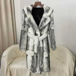2024 Autumn/Winter Luxury Fur One Thick Warm Hooded Real Rabbit Fur Coat for Women Long Natural Real Fox Fur Coat fur coat women