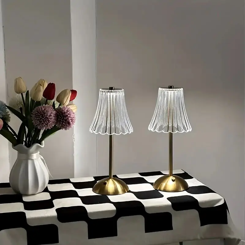 1/2 Set Crystal Wireless Table Lamp Rechargeable Gold Retro LED Desk Lamp Portable Touch Three Color Night Light