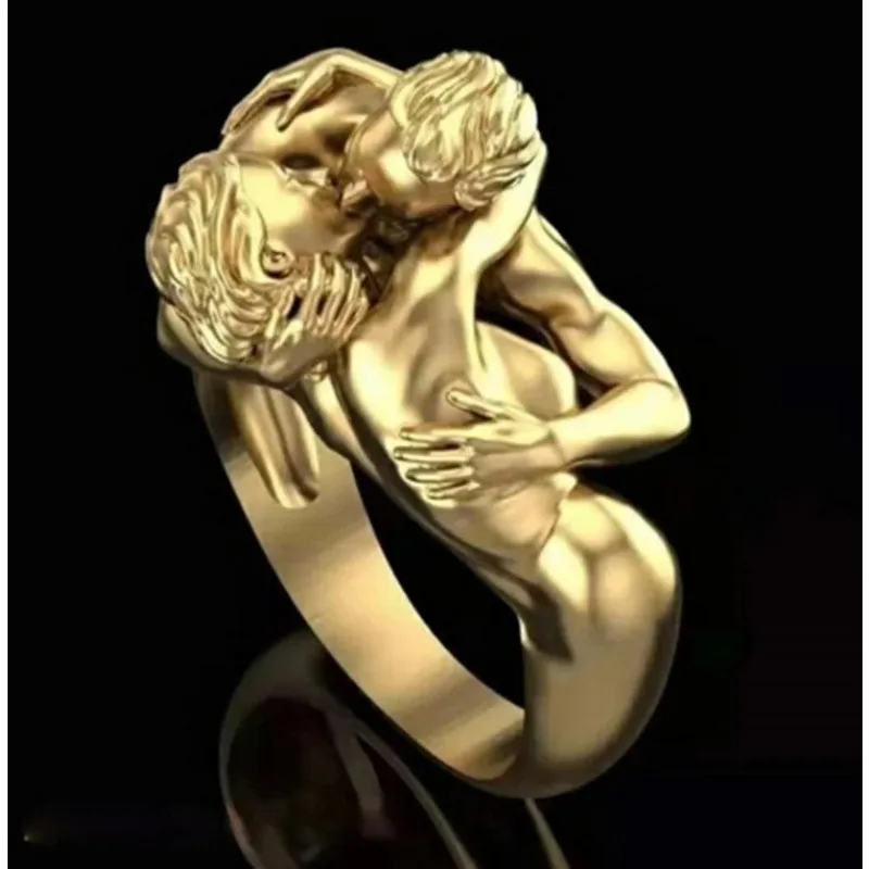 Sexy Lovers Kiss Art Couple Ring Men and Women Popular Gold Color Men and Women Jewelry Birthday Party Valentine's Day Gift