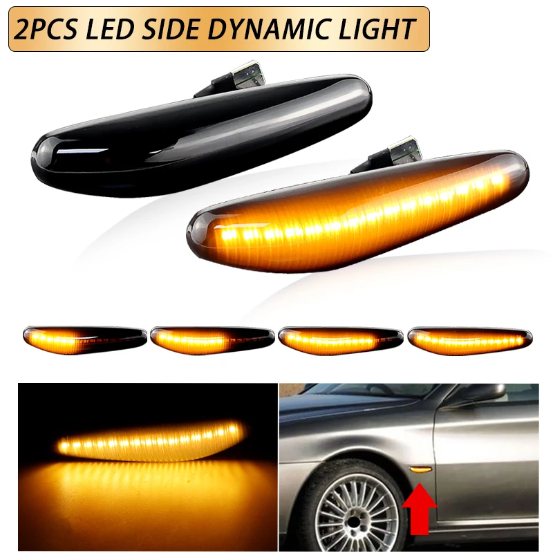 2PCS LED Dynamic Side Marker Lights Turn Signal Lamps For Alfa Romeo 166 1998-2007 OEM:60597300 Blinker Lamp