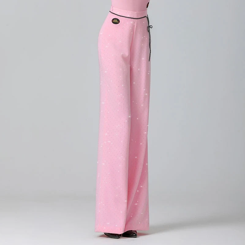 여성 라틴 댄스 바지 현대 댄스 핑크 하이 웨이스트 다이아몬드 바지 볼룸 탱고 삼바 바지 공연 의상 DN20749