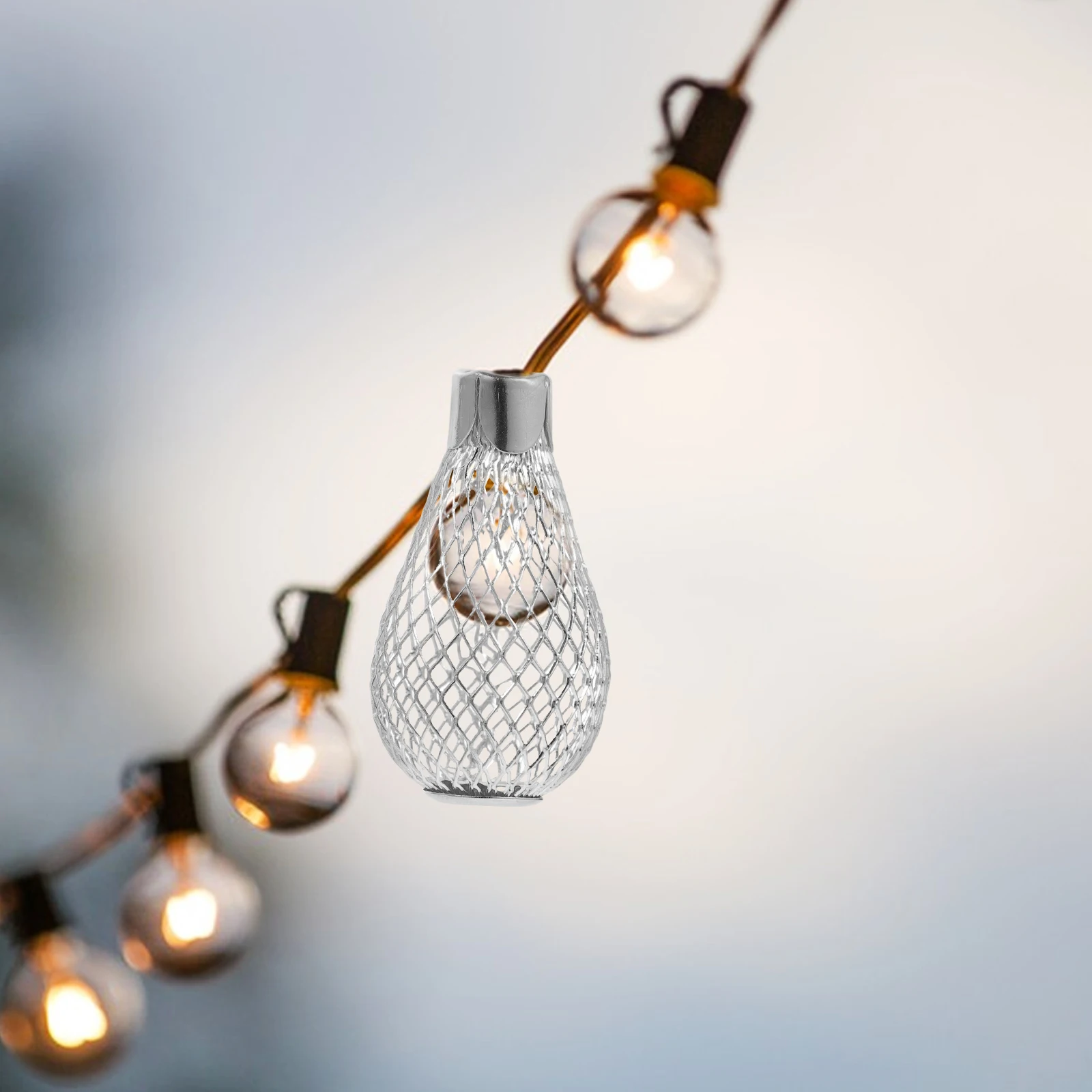 

20 Pcs Iron Hollow Lampshade String Light Cover Black Metal Pendant Bulb Cage Mini Shade Christmas Decor Farmhouse Wire Guard