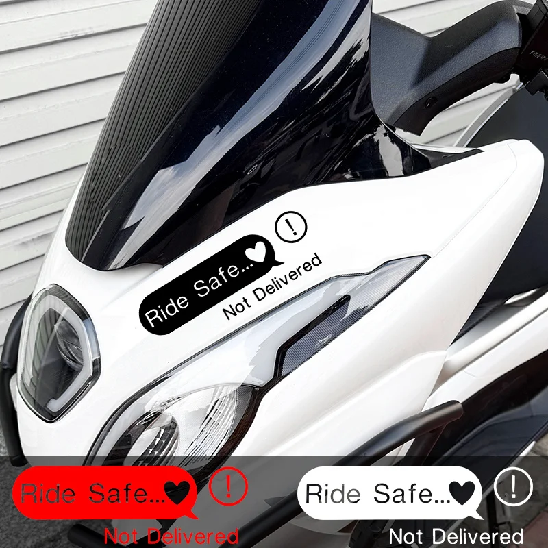 

1PC Ride Safe... Not Delivered Stickers - Black/Red/White Waterproof Vinyl Decals With Heart/Exclamation For Motorcycle