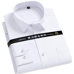 New Anti-Wrinkle Men Shirts Short Sleeves Dress Shirts For Men Slim Fit Camisa Social Business Blouse Pocket White Shirt S-4XL