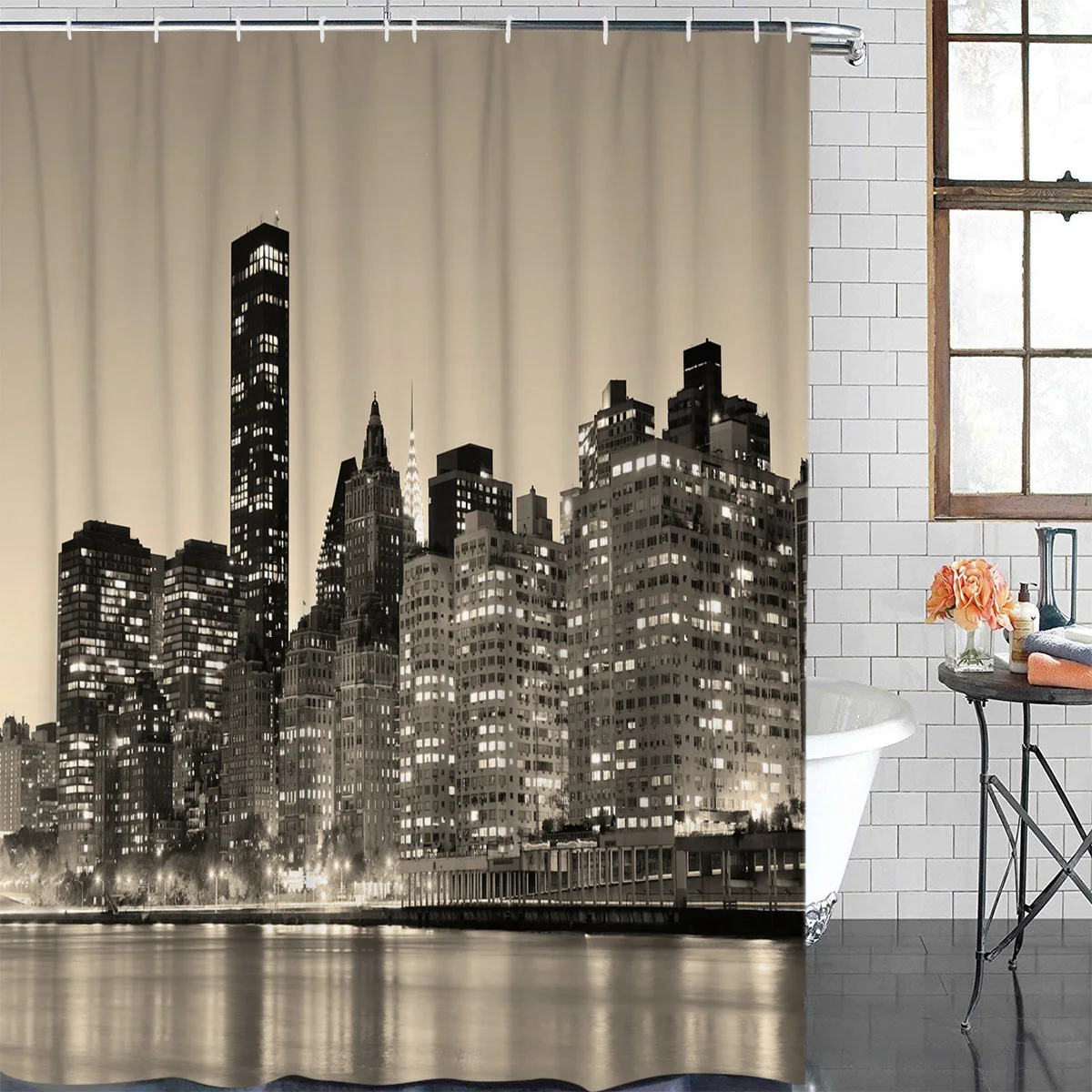 Building City Car Black And White Retro Vehicle Waterproof Shower Curtain With Hook Bathroom Decoration Accessories Curtains