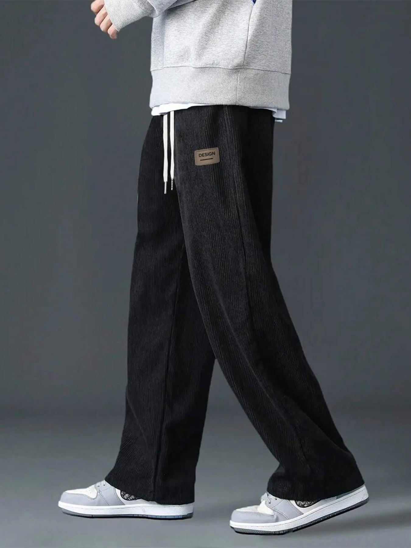 

Men's Vintage Corduroy Wide Leg Pants Casual Loose Fit Drawstring Elastic Waist Streetwear Baggy Straight Trousers Daily Wear