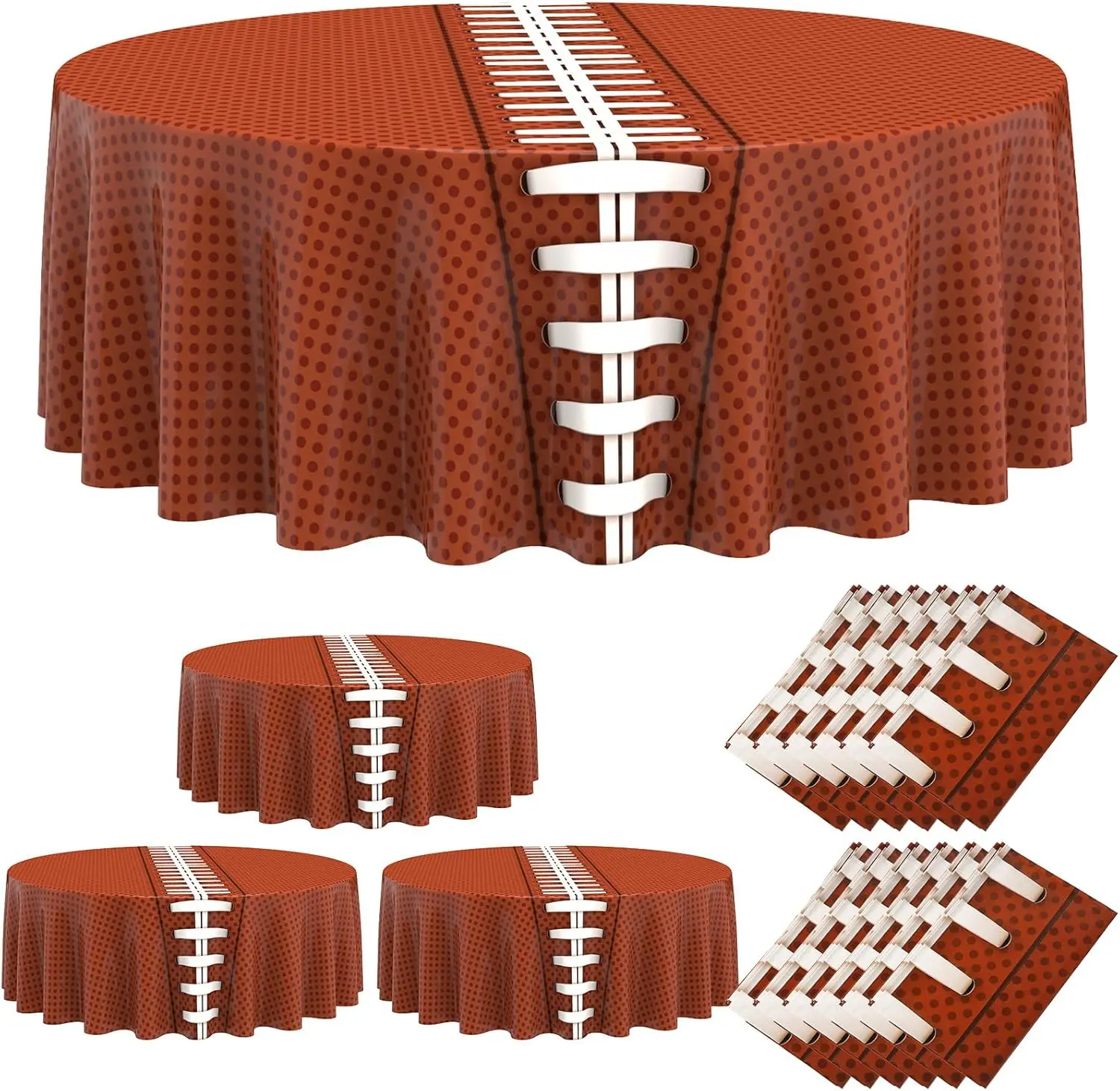 

12 Pcs Football Round Tablecloth - 84 Inches Disposable Plastic Table Cloth for Party Table Decor Supplies and Favors