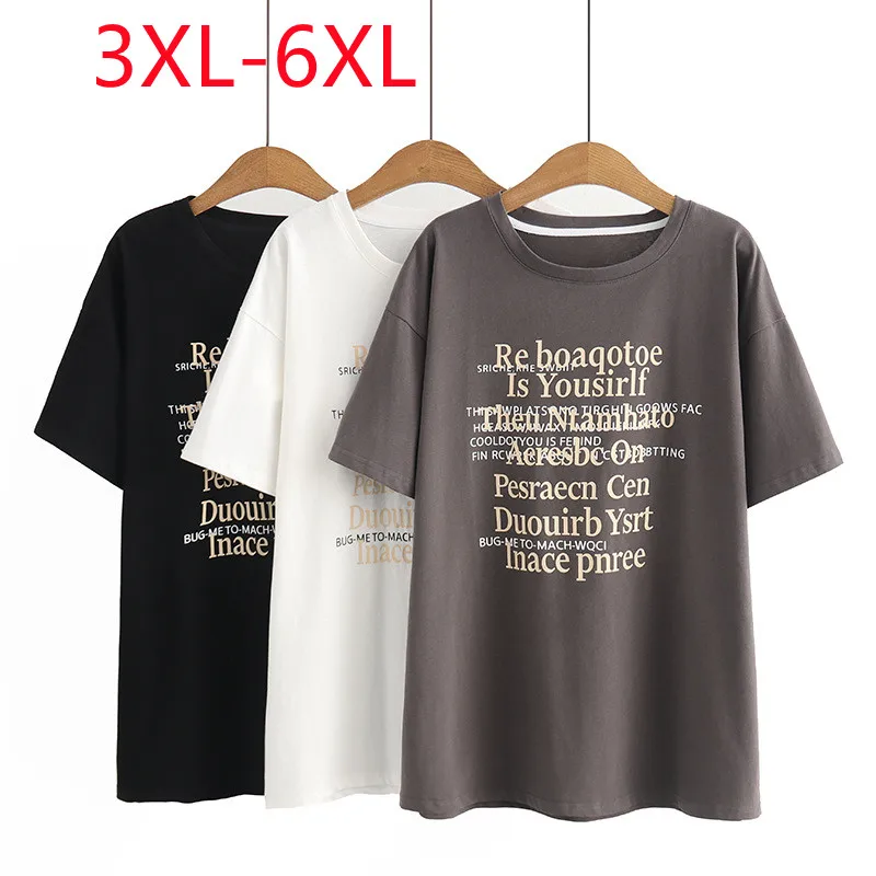 

New 2023 Ladies Summer Plus Size Tops For Women Large Size Short Sleeve O-neck Grey Print T-shirt 3XL 4XL 5XL 6XL