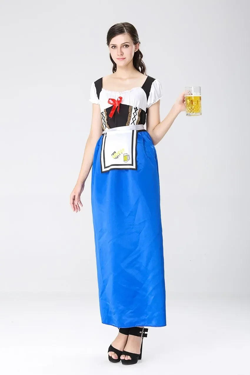 Blue German Oktoberfest Sexy Maid Costume Bavarian Beer Girl Fancy Dress Halloween Carnival Games Plus Size Costumes For Women