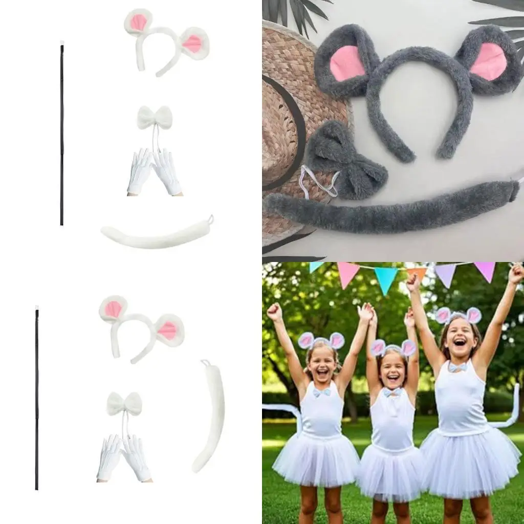 

39BB Halloween Mouse Costume Accessories Mouse Ears Headband Tail Animal Dress Up Set