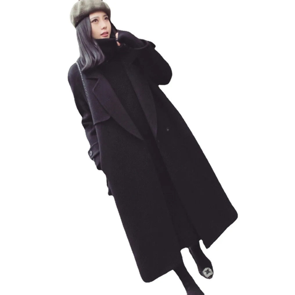 New medium long women's woolen coat Slim fitting belt women's woolen coat