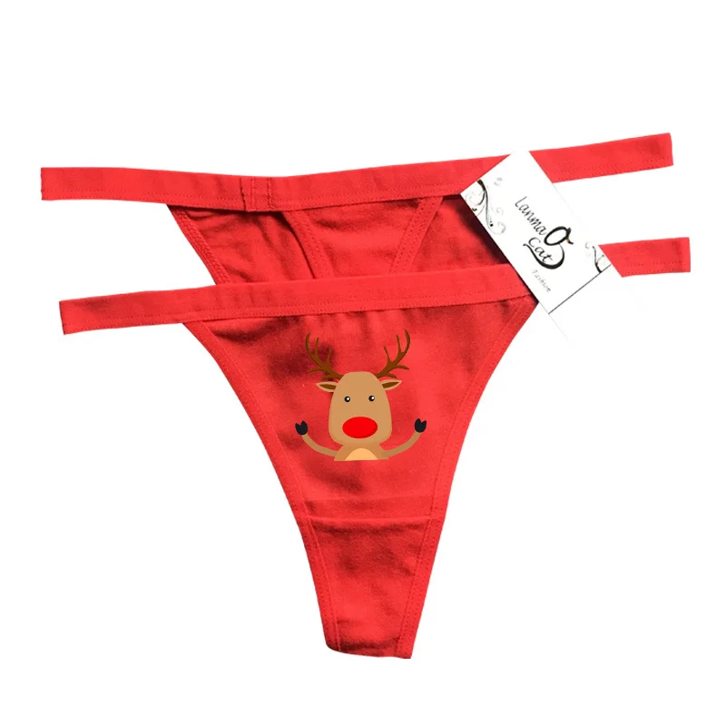 Red Cotton Thongs Underwear For Women Christmas Thongs Sexy Xmas G String Panties Female Lingerie G-String Thong