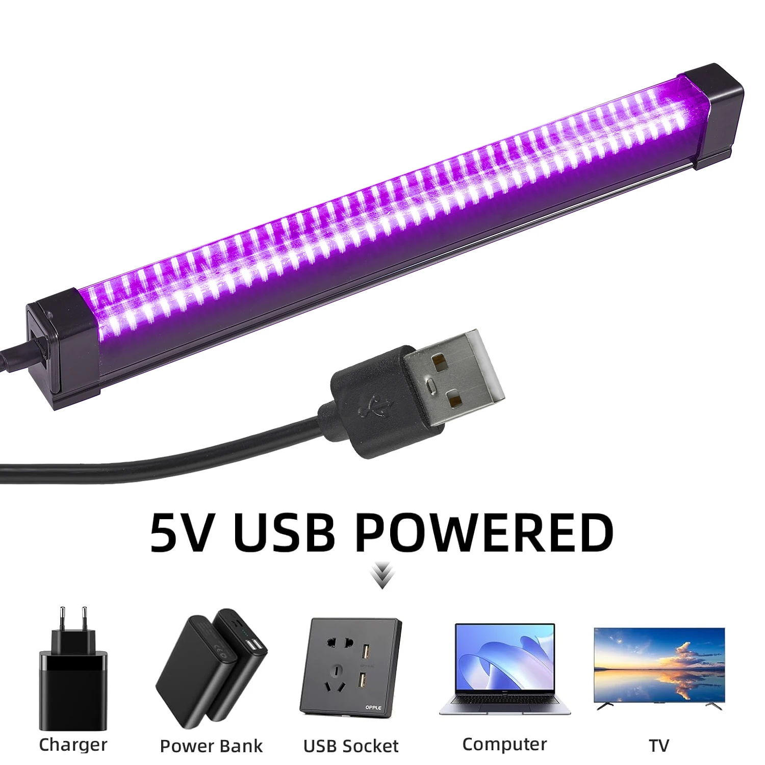 Black light Bar 10W, with 3 lighting modes, USB LED magnetic black light tube for Halloween fluorescent tapestry posters