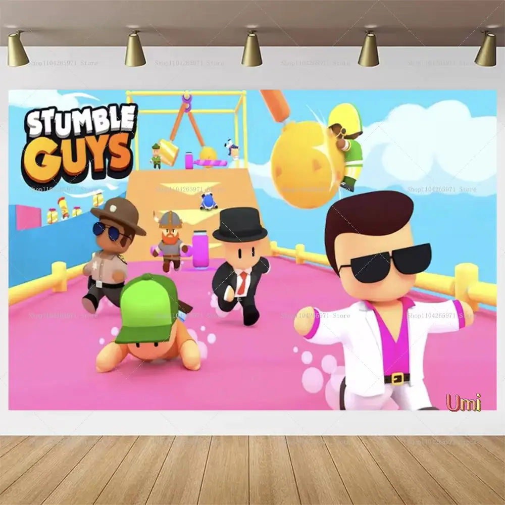 Stumble Guys tema fiesta de cumpleaños decoración de dibujos animados Banner fondo niño niña regalo suministros de fiesta Baby Shower fotografía Prop