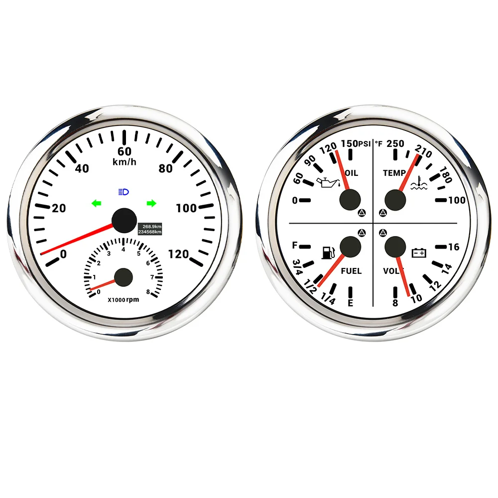 

ELING 110mm 4 in 1 Oil Pressure 150Psi Water Temp Fuel Level Voltmeter Gauge + 0-200km/h GPS Speedometer with 8KRPM Tachometer