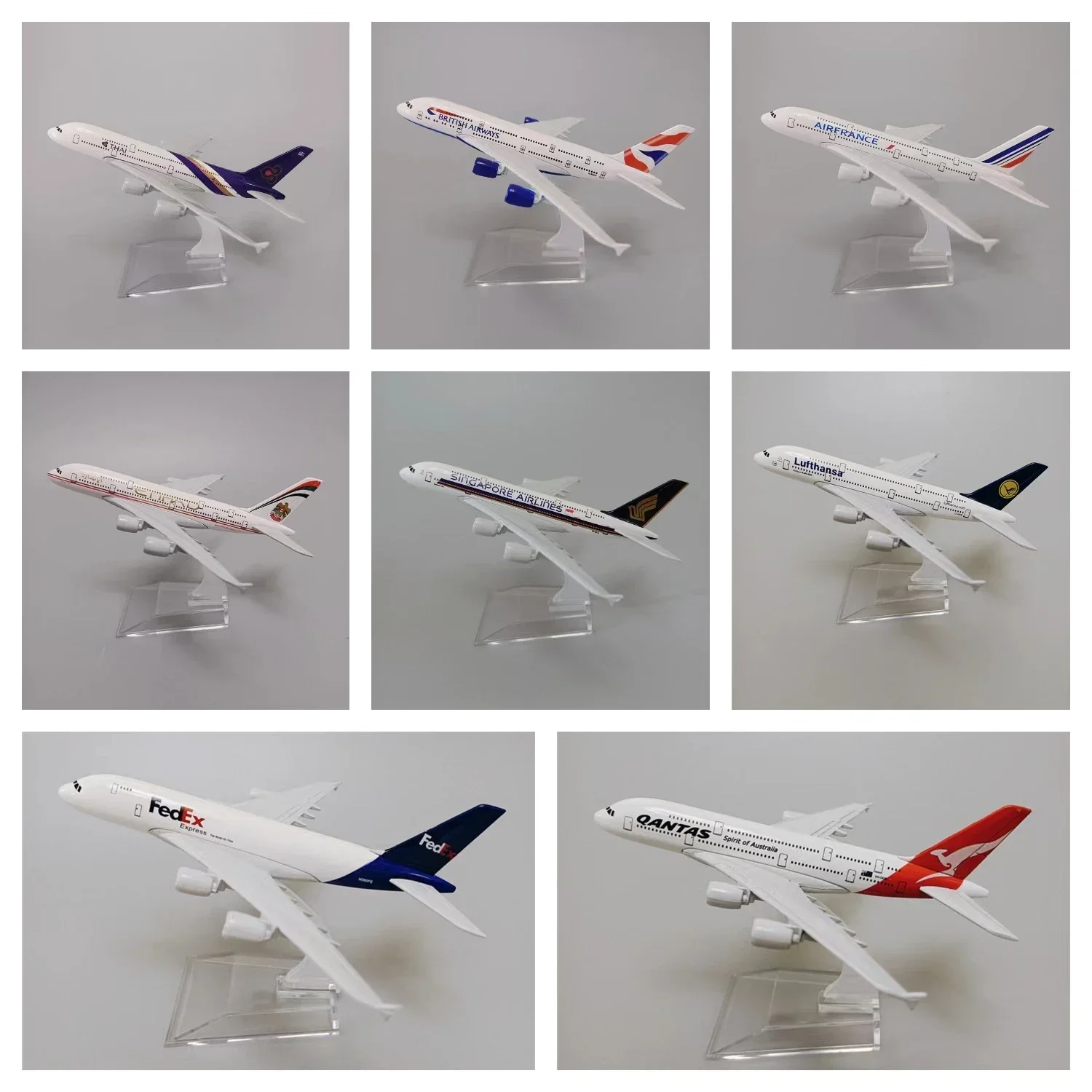 16cm Alloy Metal Qantas KOREAN LUFTHANSA SINGAPORE ETIHAD BRITISH FEDEX FRANCE Airbus 380 A380 Airplane Model Plane Aircraft