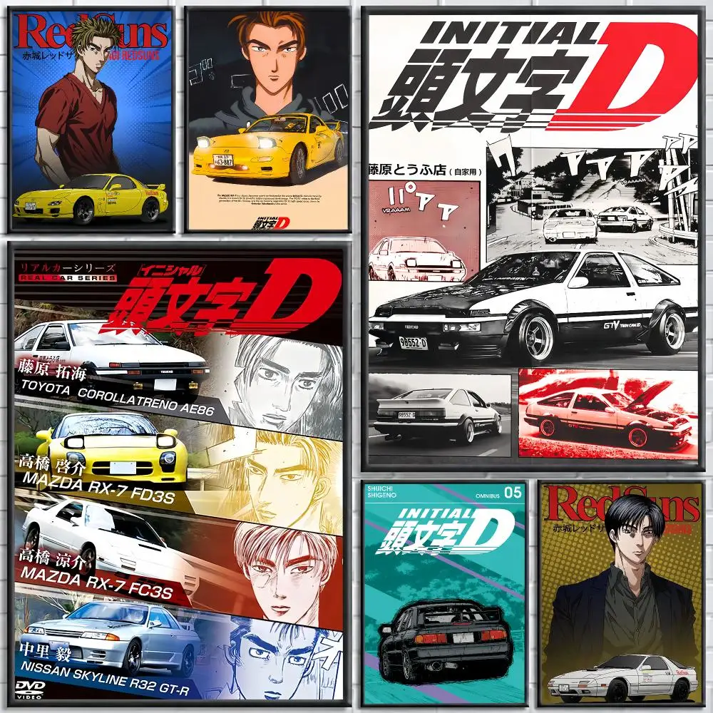 Anime D I-Initial D Painting Calligraphy Stylish Canvas Poster Wall Art for Living Room Bedroom Cafe Office Decor Gift