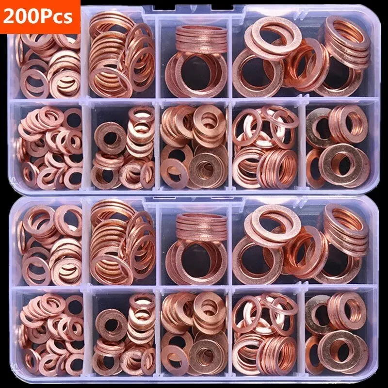 Vedação de cobre junta sólida arruela, Sump Plug Oil, Barco Crush Flat Seal Ring Tool, M8 M10 M12 M14 Tamanhos, 200 100Pcs