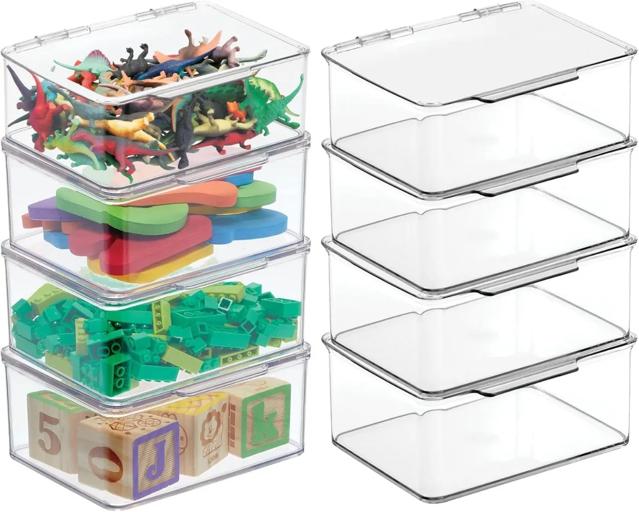 

Plastic Playroom/Gaming Storage Organizer Box Containers, Hinged Lid for Shelves or Cubby, Holds Small Toys, Building Blocks