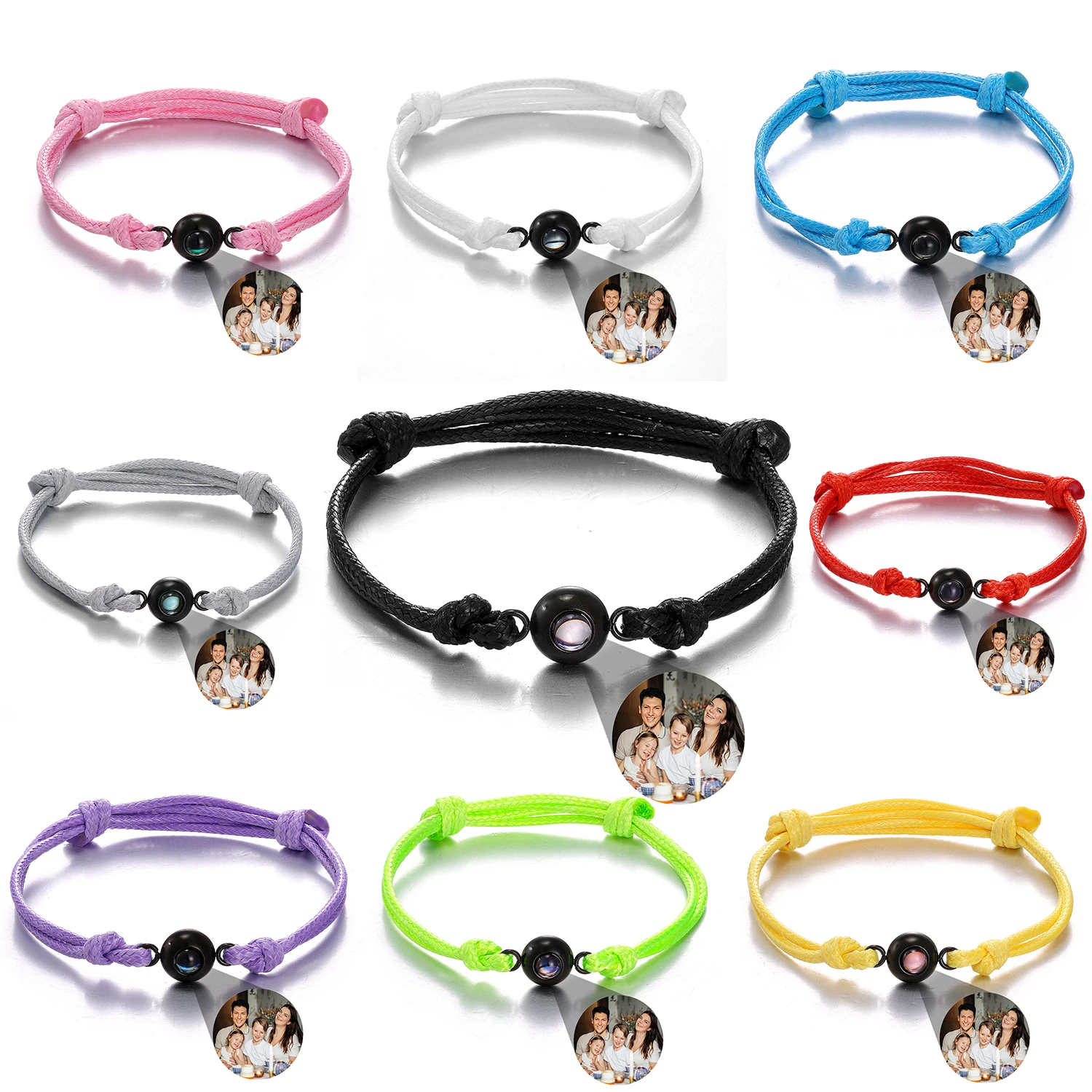 

Wholesale New Projection Bracelets Stainless Circle Photo Bracelet Customized Colorful Woven Projection Bracelet Adjustable