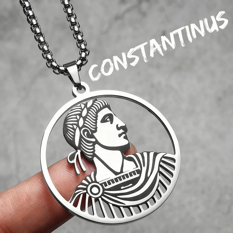 جولة الجوف قسطنطينوس المتقشف الشيطان قلادة قلادة للرجال الفولاذ المقاوم للصدأ الشكل ميدالية تميمة المجوهرات #1