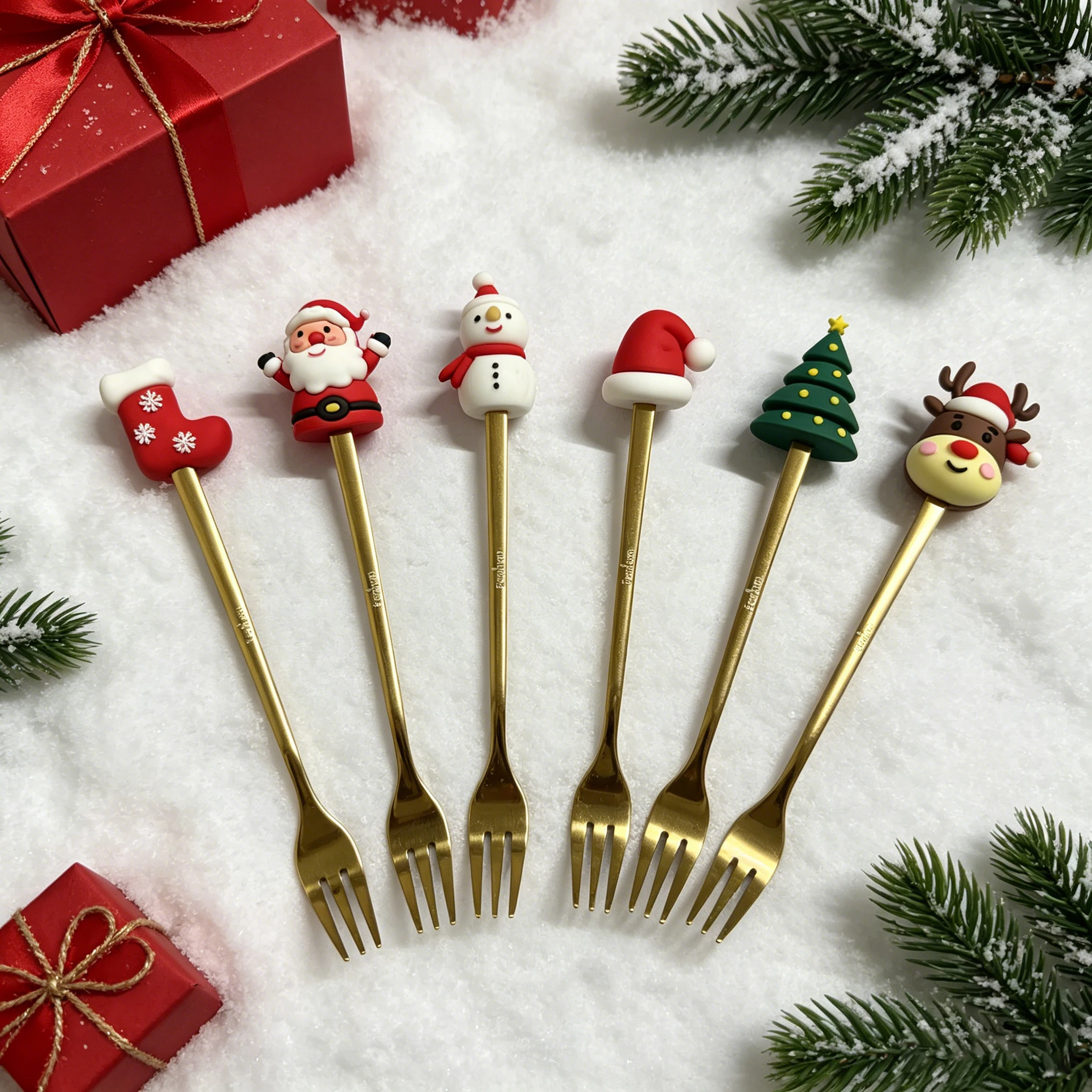 New Style Spoon And Fork Series Blind Box Set Includes Christmas Spoon Fork Ceramic Handle Spoon Spatula Continuous Surprises