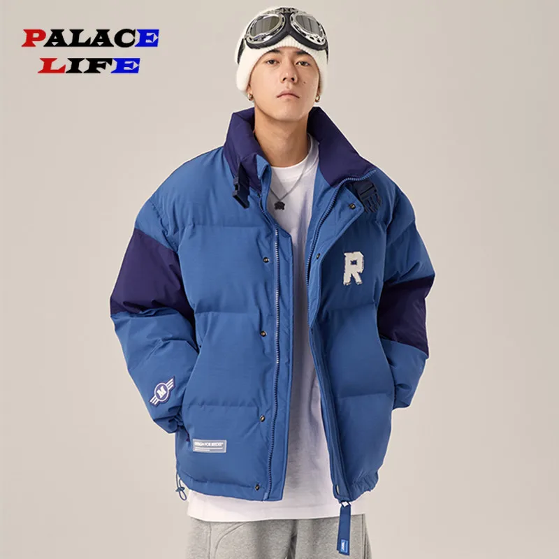 

Fashion Coat Men Women Winter American Retro Letter Patchwork Thickened Parkas Young Casual Warm Puffer Jacket Coats Ropa Hombre