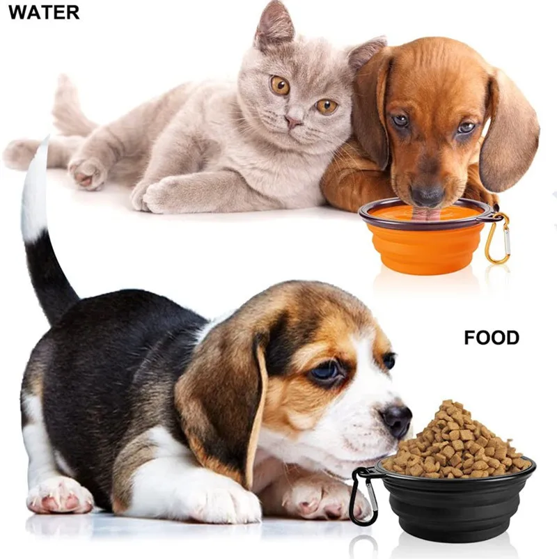 Silicone Dog Feeder Bowl With Carabiner Folding Cat Bowl Travel Dog Feeding Supplies Food Water Container Pet Accessories