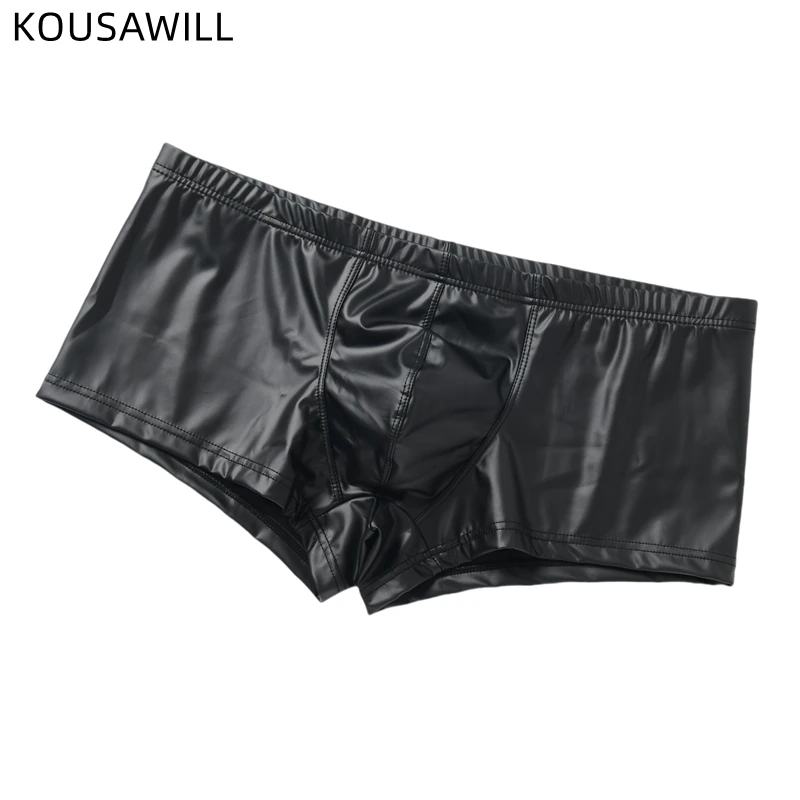 Bragas para Hombre, pantalones cortos sexis de piel sintética para Hombre, Boxers, Ropa Interior transpirable, Boxershorts para Hombre, calzoncillos Boxer para Hombre